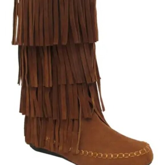 Fringe Suede Boots - Brown - Picture 1 of 4